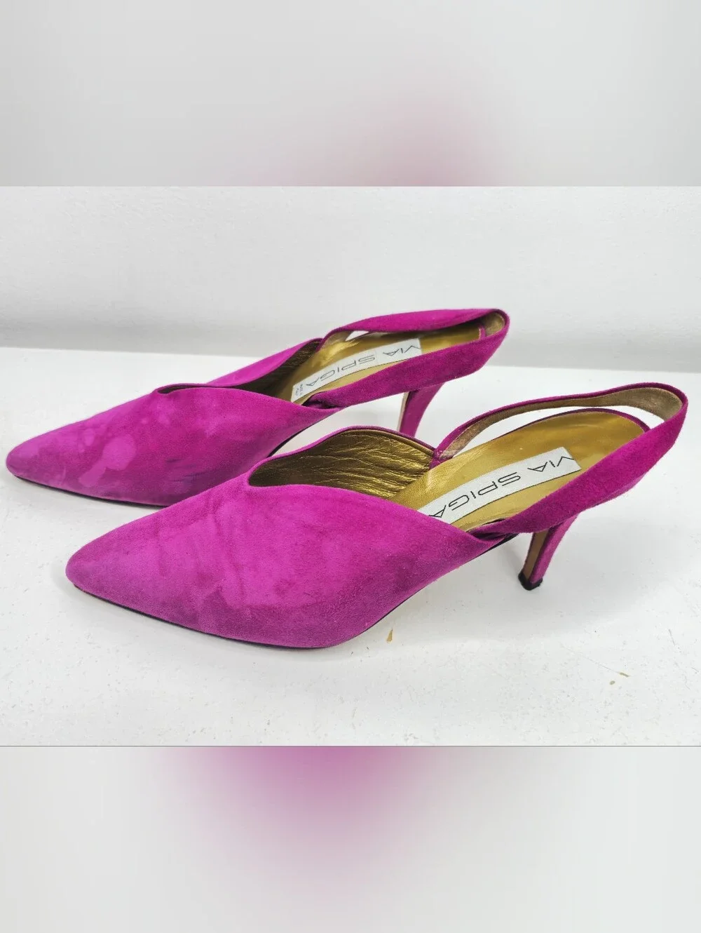 Vintage Via Spiga Magenta Suede Slingback Kitten Heels Made in Italy Size 9B